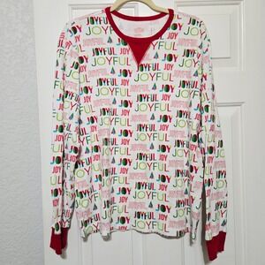 WonderShop Mens L Joyful Christmas Pajama Set Long Sleeve Pants Red Trim